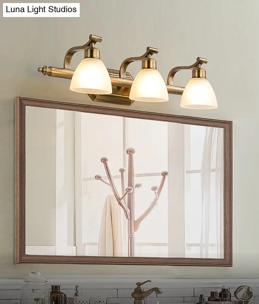Brass Led Vanity Lighting For Makeup In Frosted Glass - American Bathroom Fixture