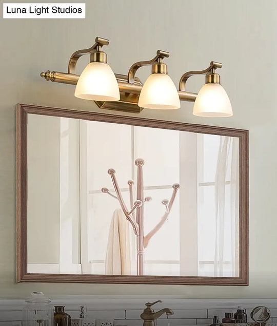 Brass Led Vanity Lighting For Makeup In Frosted Glass - American Bathroom Fixture