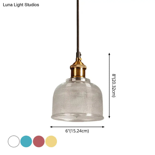 Lattice Glass Bowl Pendant Light - Loft Style Brass Suspension Ceiling Fixture