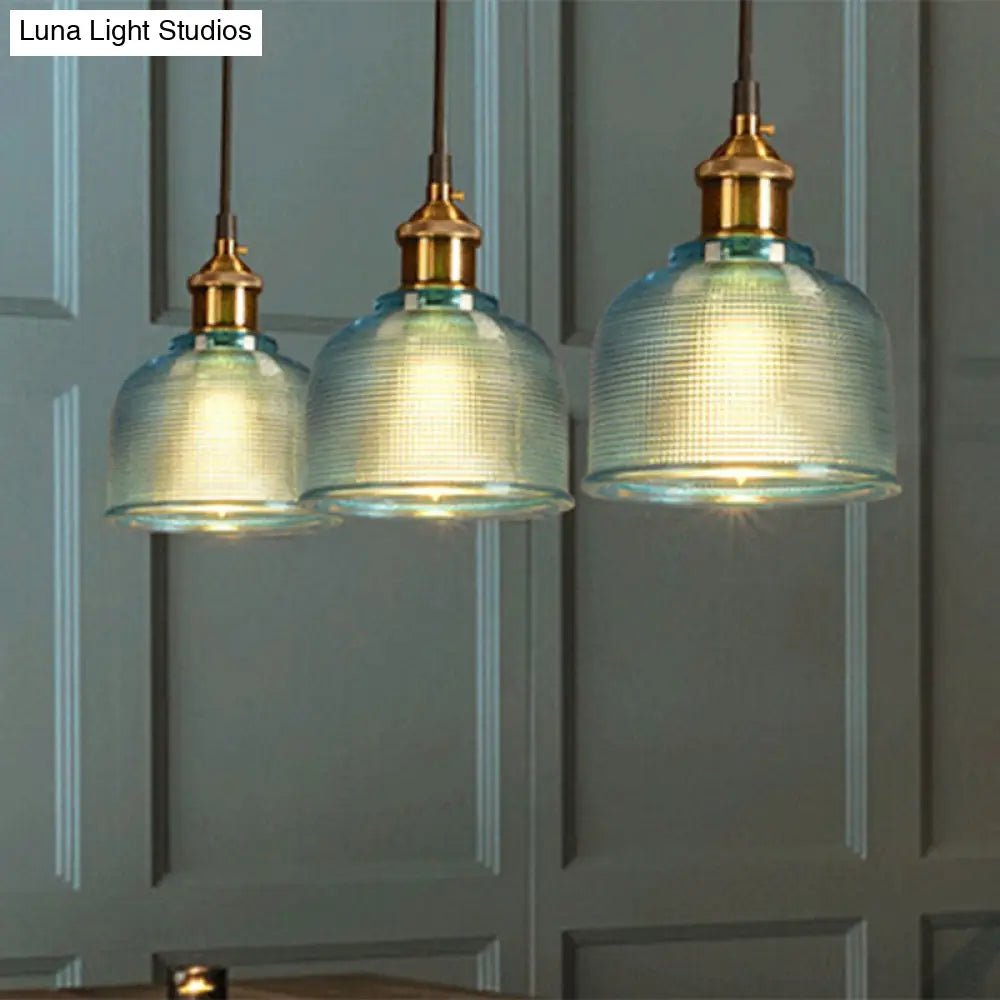 Brass Loft Style Single-Bulb Pendant Ceiling Light With Lattice Glass Bowl Design