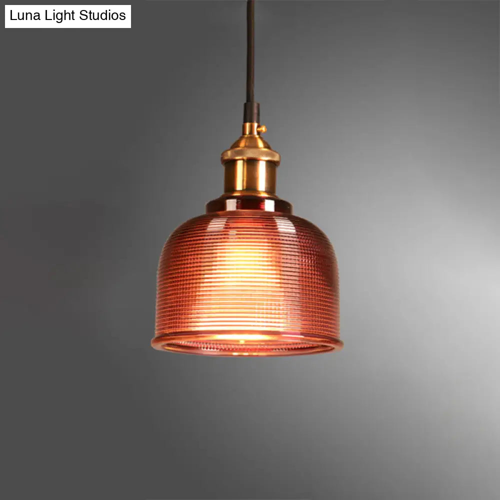 Lattice Glass Bowl Pendant Light - Loft Style Brass Suspension Ceiling Fixture / Red