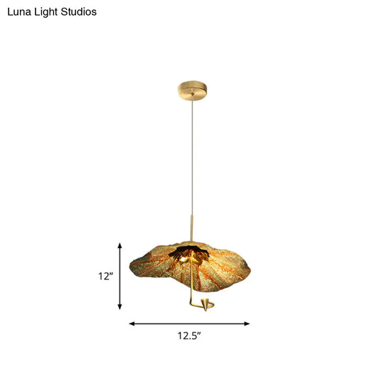 Brass Lotus Hanging Ceiling Light For Dining Room - 1 Metal Pendant Head