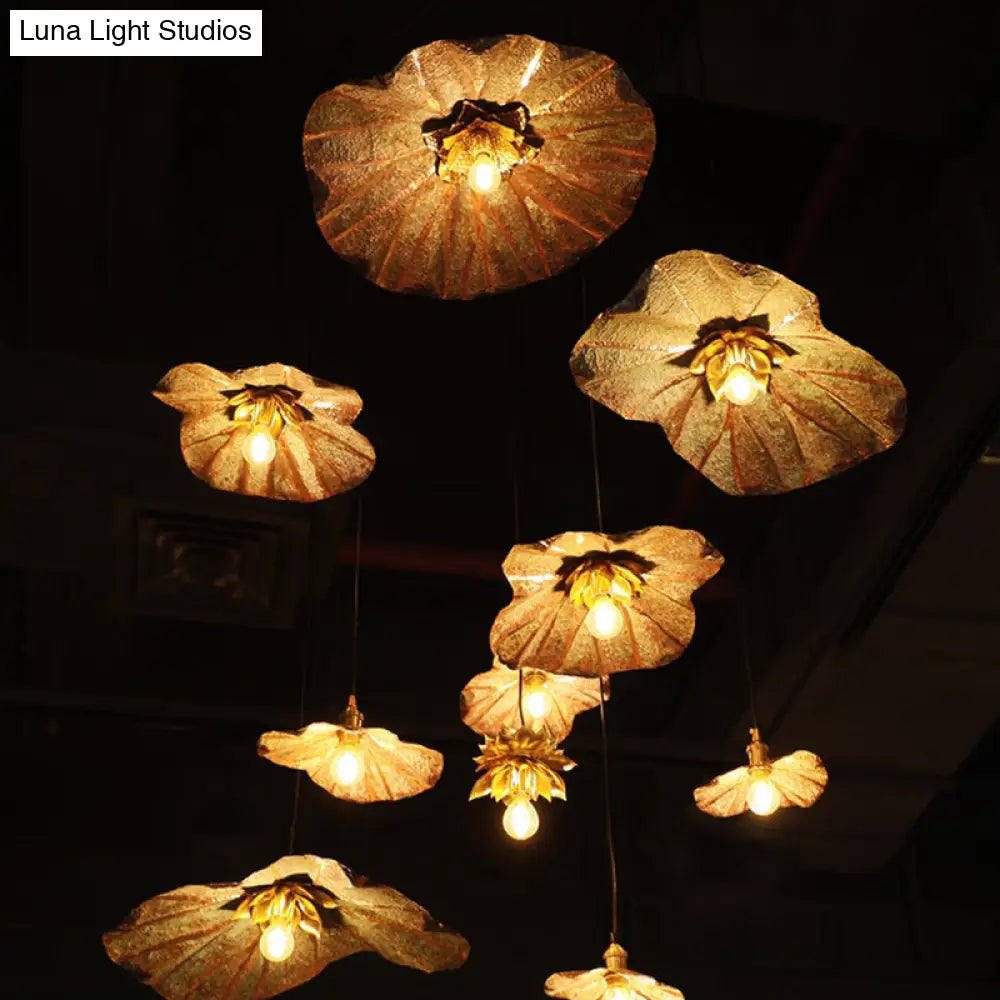 Brass Lotus Hanging Ceiling Light For Dining Room - 1 Metal Pendant Head