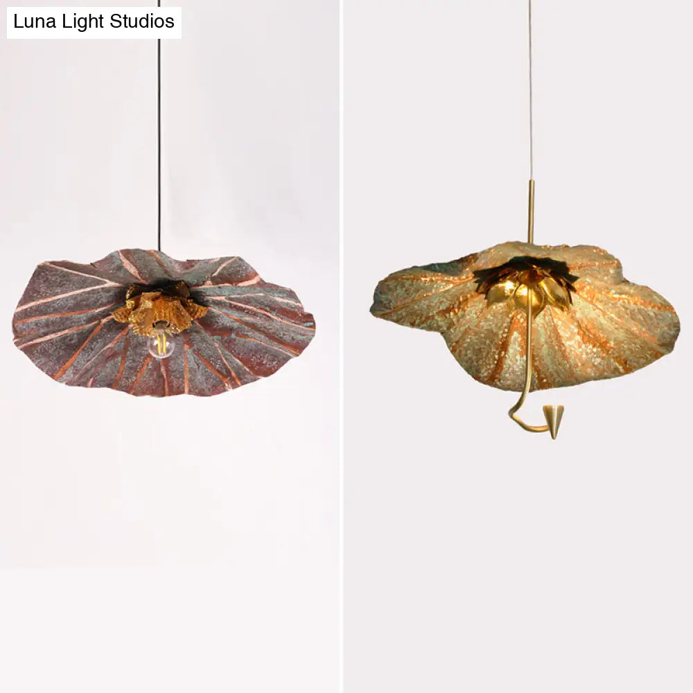 Brass Lotus Hanging Ceiling Light For Dining Room - 1 Metal Pendant Head