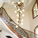 Brass Metal Led Pendant Ceiling Light - American Flower Chandelier Fixture With 21 Heads For Kitchen