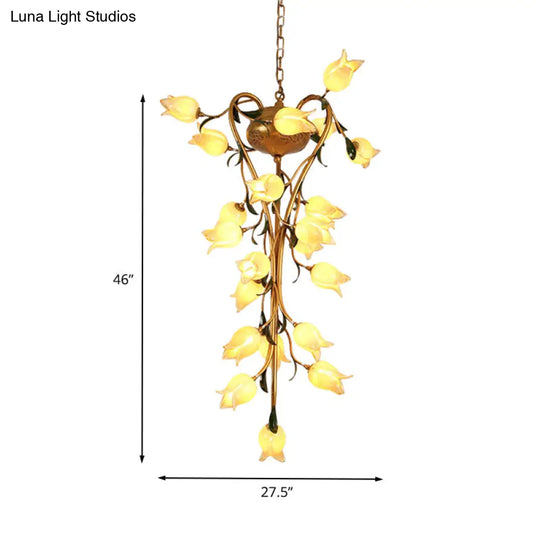 Brass Metal Led Pendant Ceiling Light - American Flower Chandelier Fixture With 21 Heads For Kitchen