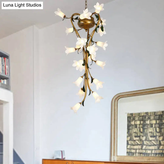 Brass Metal Led Pendant Ceiling Light - American Flower Chandelier Fixture With 21 Heads For Kitchen