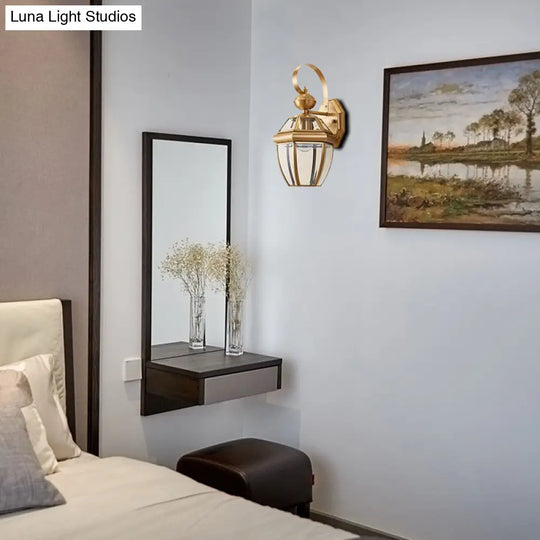 Brass Metal Wall Sconce For Dining Room - Traditional Urn Design 1 Bulb Mounted Light Fixture
