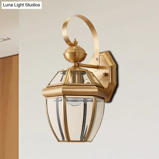 Brass Metal Wall Sconce For Dining Room - Traditional Urn Design 1 Bulb Mounted Light Fixture