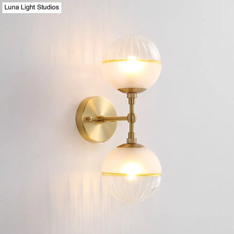 Brass Modern Spherical Wall Sconce With Frosted Glass And 2 Bulbs