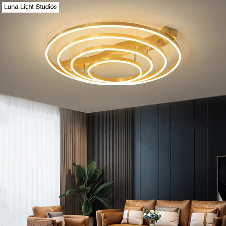 Brass Multi-Ring Led Flushmount Ceiling Light For Living Room