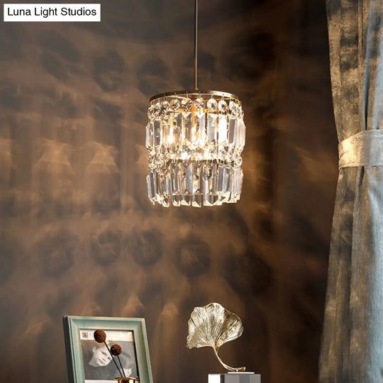 Modernist Crystal Pendant Ceiling Lamp In Brass
