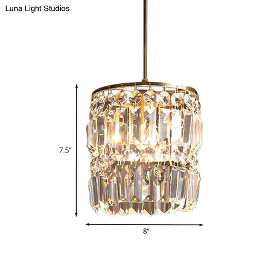 Modernist Crystal Pendant Ceiling Lamp In Brass