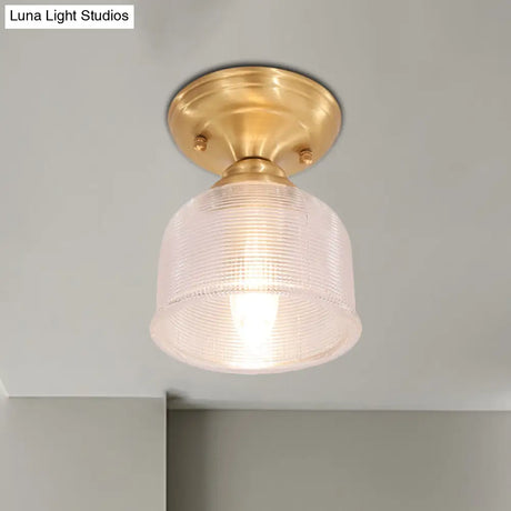 Brass Prismatic Glass Dome/Cone/Barn Flush Mount Light Fixture - Colonial Style 1 Head Porch