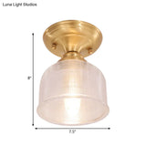 Brass Prismatic Glass Dome/Cone/Barn Flush Mount Light Fixture - Colonial Style 1 Head Porch