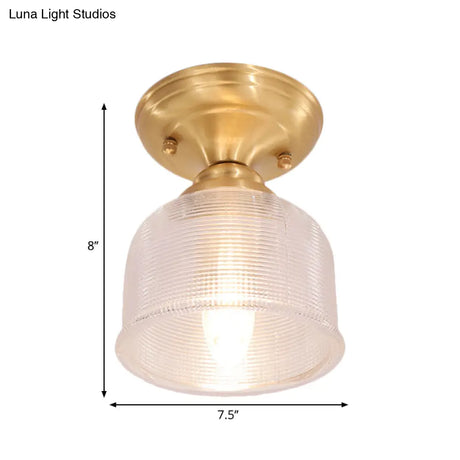 Brass Prismatic Glass Dome/Cone/Barn Flush Mount Light Fixture - Colonial Style 1 Head Porch