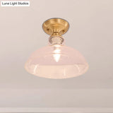 Brass Prismatic Glass Dome/Cone/Barn Flush Mount Light Fixture - Colonial Style 1 Head Porch