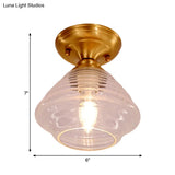 Brass Prismatic Glass Dome/Cone/Barn Flush Mount Light Fixture - Colonial Style 1 Head Porch