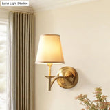 Brass Sconce Lamp: Simplicity 1-Bulb Wall Light With Fabric Shade