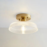 Brass Semi Flush Mount Ceiling Light For Aisle: Textured Glass 1 - Light Industrial Style / Round