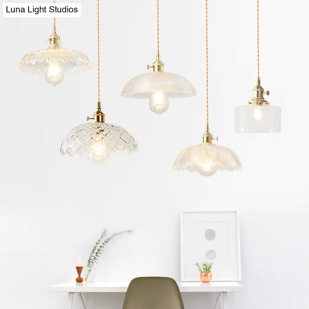 Brass Shaded Textured Glass Pendant Light - Antique 1-Light Fixture For Restaurants