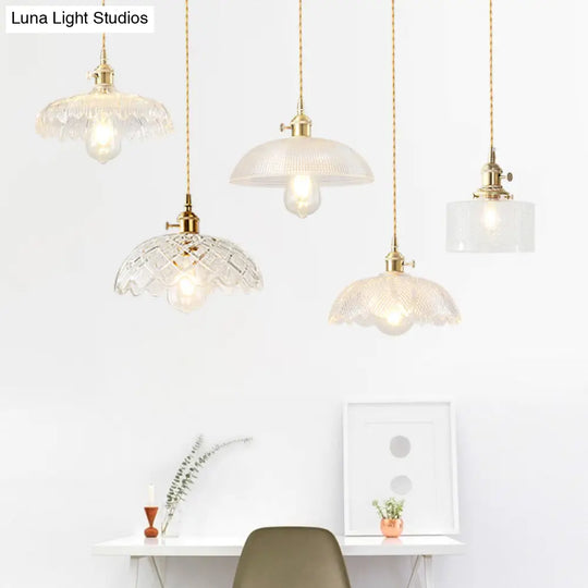 Brass Shaded Textured Glass Pendant Light - Antique 1-Light Fixture For Restaurants
