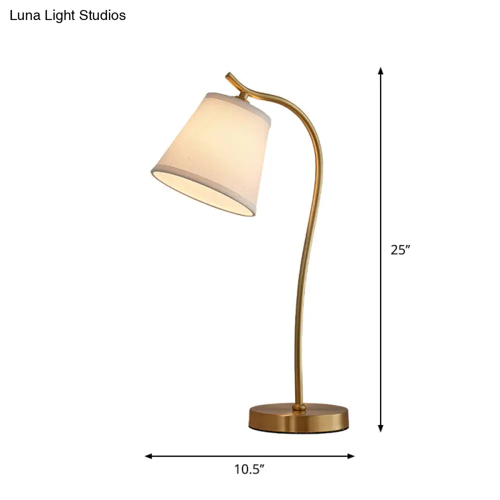 Brass Single Fabric Bedside Lamp: Traditional Bucket Table Nightstand Lighting
