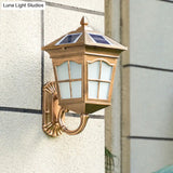 Brass Solar Led Wall Sconce With Antiqued Style Frosted Glass Small/Large House Lantern Light