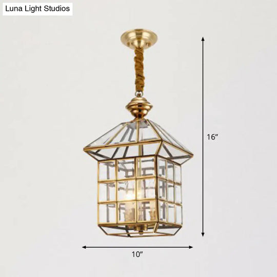 Brass Traditional House Pendant Light - Clear Glass Hanging Lamp For Foyer