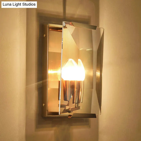 Brass Wall Sconce With Clear Crystal Shield For A Mid Century Look