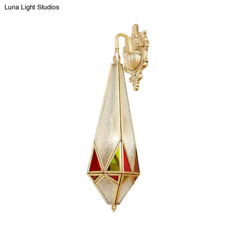 Brass Wall Sconce With Textured Glass And Curved Arm