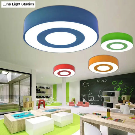 Bright-Colored Acrylic Flush Mount Ceiling Light For Kindergarten With Kids’ Concentric Circle