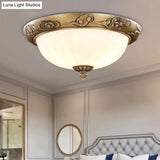 Bronze Antique Domed Flush Light With Milky Glass Ceiling Mount For Bedroom