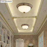 Bronze Antique Domed Flush Light With Milky Glass Ceiling Mount For Bedroom