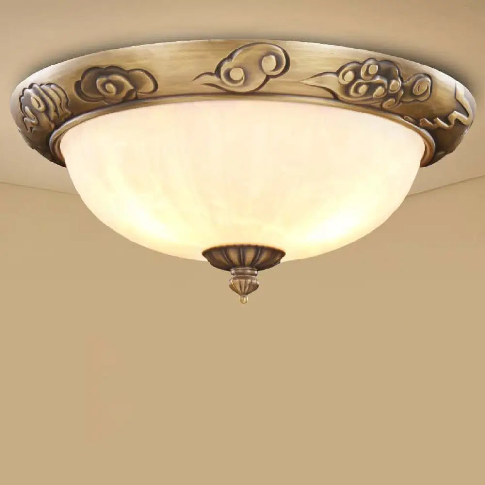 Bronze Antique Domed Flush Light With Milky Glass Ceiling Mount For Bedroom 4 / Cloud