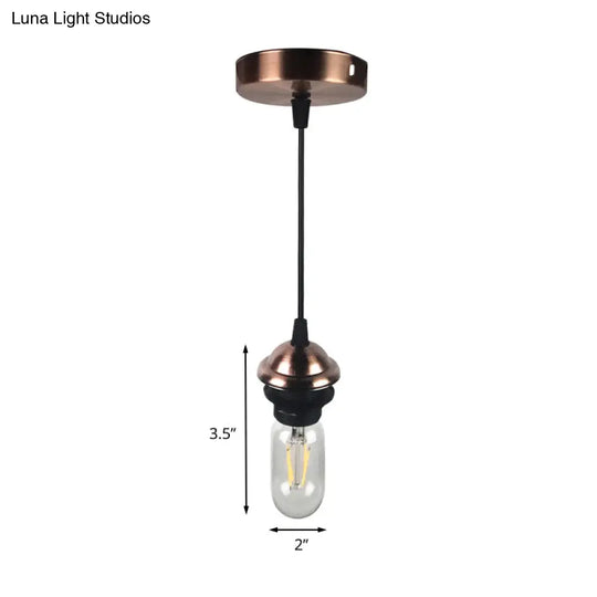 Bronze/Brass Industrial Mini Pendant Light With Adjustable Height - Bare Bulb 1-Light Metal Hanging