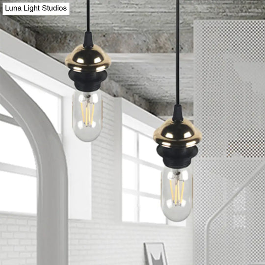 Bronze/Brass Industrial Mini Pendant Light With Adjustable Height - Bare Bulb 1-Light Metal Hanging