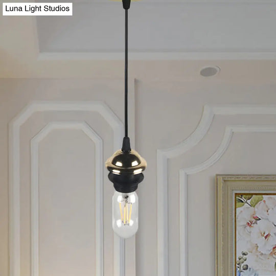 Bronze/Brass Industrial Mini Pendant Light With Adjustable Height - Bare Bulb 1-Light Metal Hanging