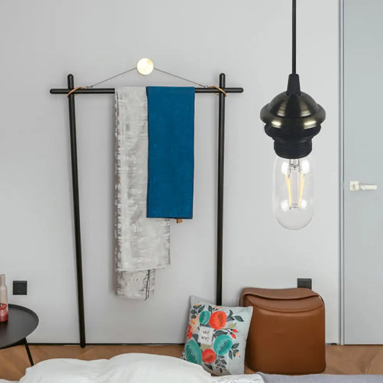 Bronze/Brass Industrial Mini Pendant Light With Adjustable Height - Bare Bulb 1-Light Metal Hanging