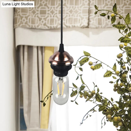 Bronze/Brass Industrial Mini Pendant Light With Adjustable Height - Bare Bulb 1-Light Metal Hanging