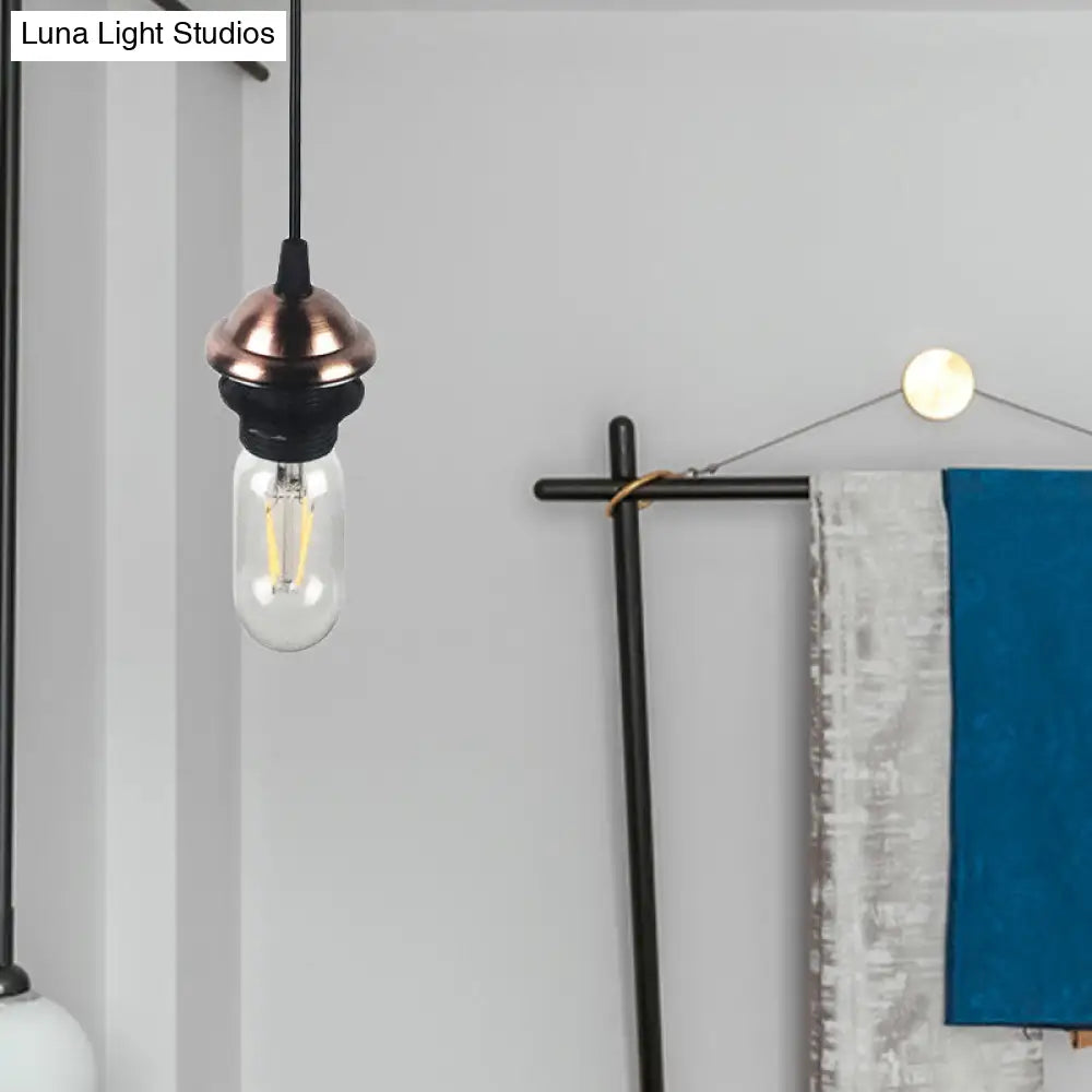 Bronze/Brass Industrial Mini Pendant Light With Height Adjustable Hanging Lamp - 1 Metal Copper