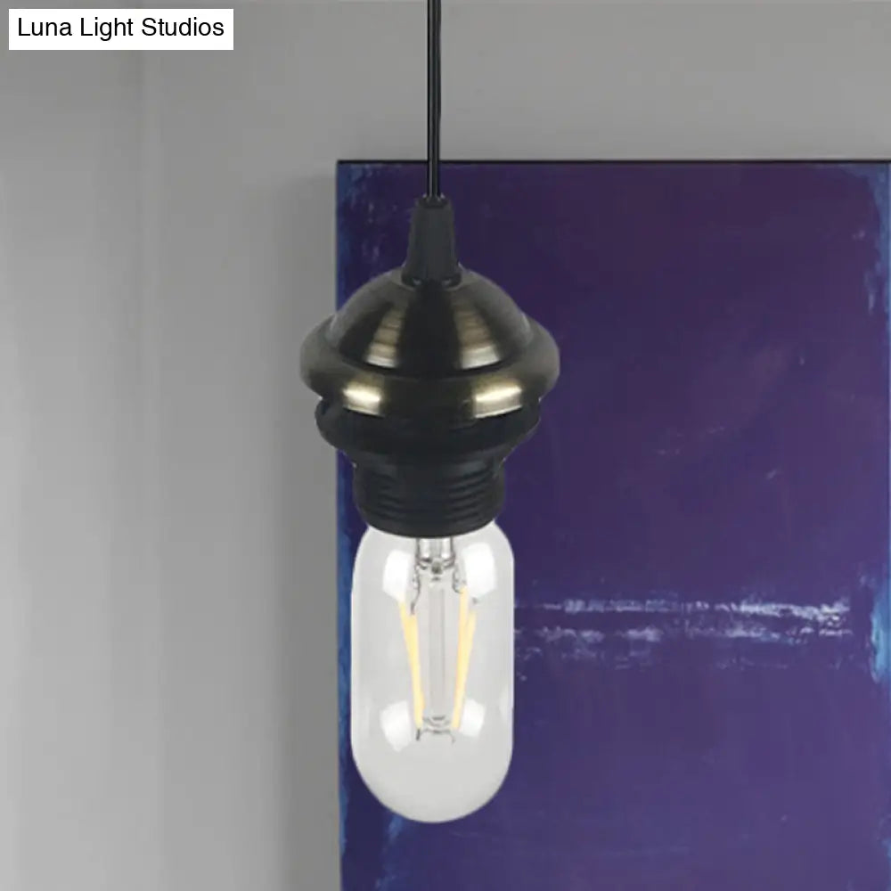 Bronze/Brass Industrial Mini Pendant Light With Adjustable Height - Bare Bulb 1-Light Metal Hanging