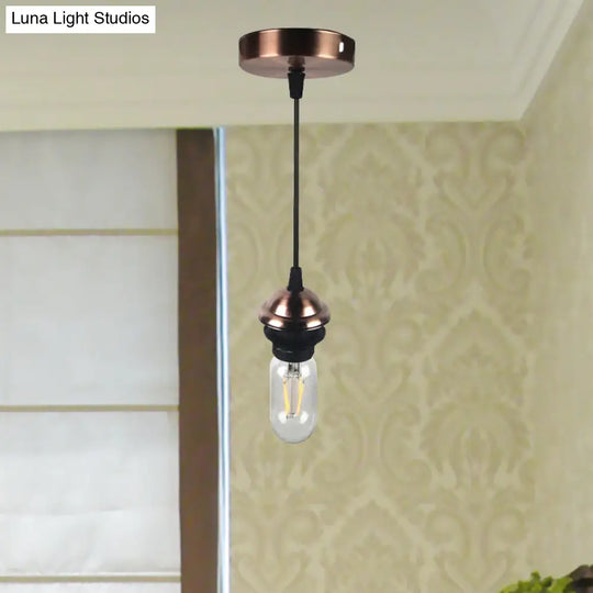 Bronze/Brass Industrial Mini Pendant Light With Adjustable Height - Bare Bulb 1-Light Metal Hanging
