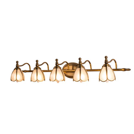 Bronze Colonial-Chic White Glass Scalloped Wall Light For Bathroom Vanity 5 /