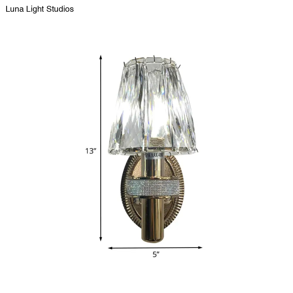Bronze Contemporary Crystal Wall Sconce With Conic 1-Head Light