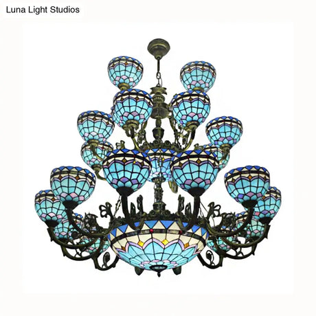 Bronze Finish Tiffany Chandelier With 3 Tiers For Elegant Upward Lighting In Bedrooms And Living