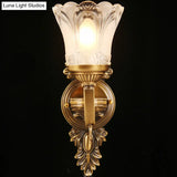 Bronze Floral Wall Sconce With Frosted White Glass - Single Bulb Light For Aisle Traditional Design