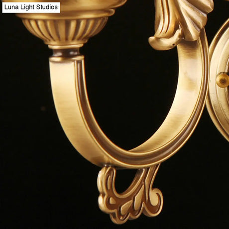 Bronze Floral Wall Sconce With Frosted White Glass - Single Bulb Light For Aisle Traditional Design