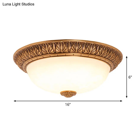 Bronze Flush Mount Light With Cream Glass Bowl And Floral Trim Traditional Led Ceiling Fixture -