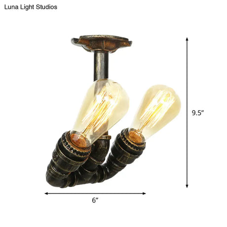 Bronze Industrial Semi Flush Light Fixture With Bare Bulb Design
